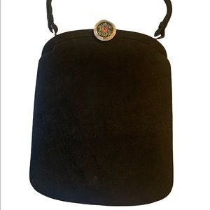 Vintage bienen-davis Black suede leather handbag/purse Mid century modern